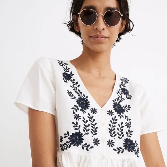 Madewell Embroidered Linen-Blend Alexandra Button-Front Mini Dress, small, NWOT - Picture 2 of 8
